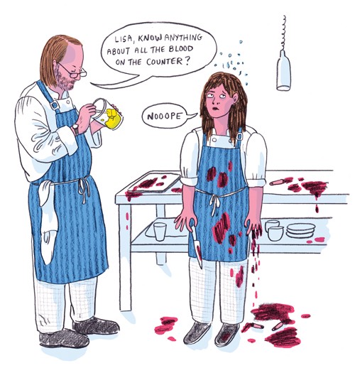 Wylie Dufresne and Wylie Dufresne by Lisa Hanawalt, by Lisa Hanawalt