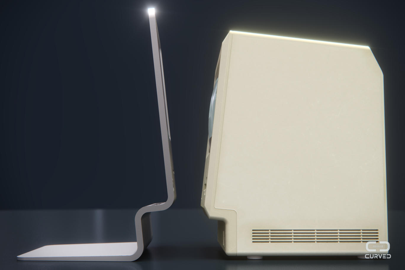 Curved Labs Mac Face to Face with Original Macintosh