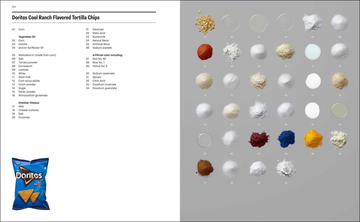 Page spread from “Ingredients: A Visual Exploration of 75 Additives & 25 Food Products” by Dwight Eschilman