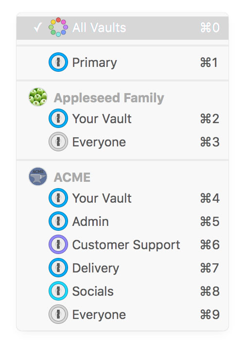 1Password Vaults Menu