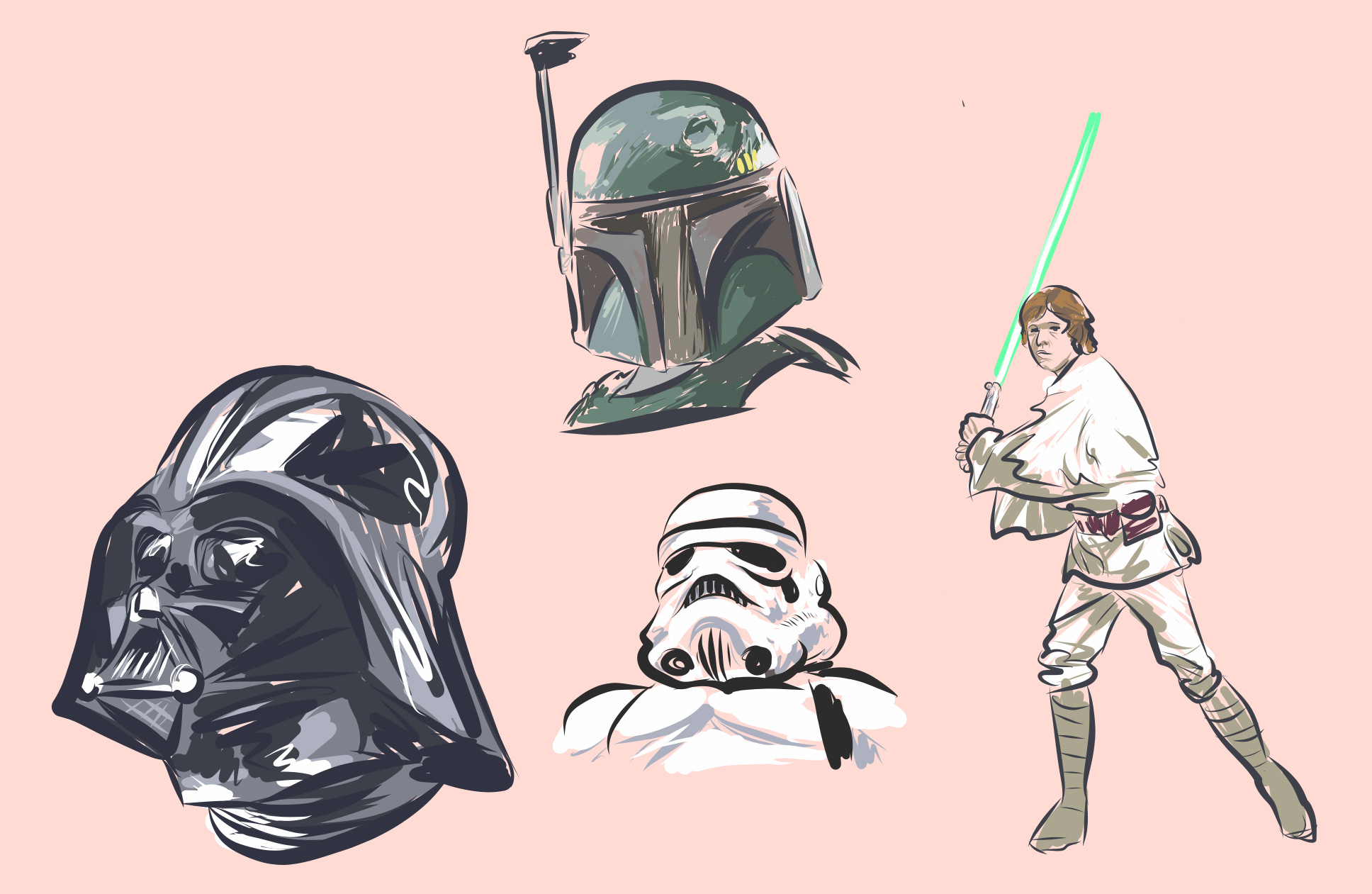Star Wars Characters, Made with an Apple Pencil and Adobe Illustrator Draw