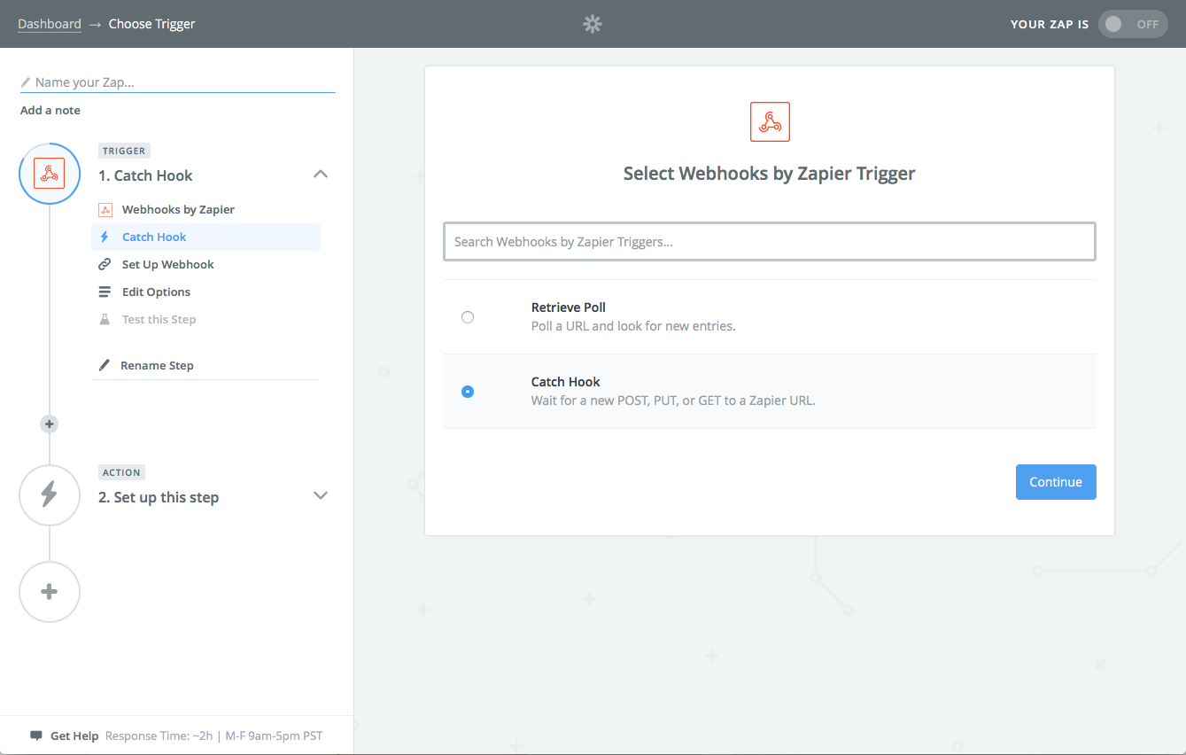 Select Webhooks by Zapier Trigger