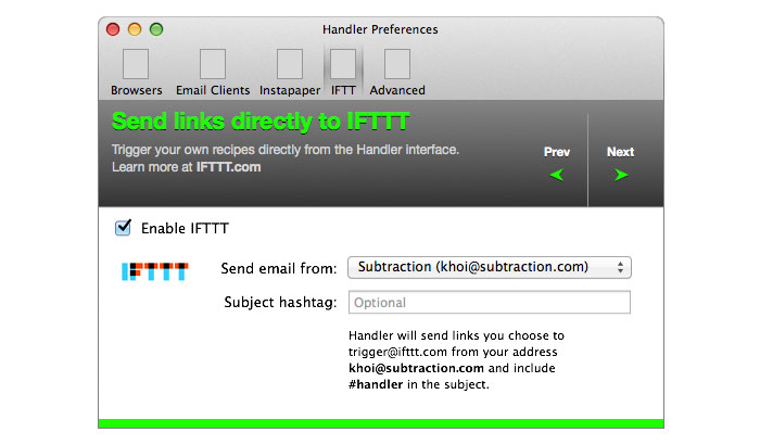 Early Mockup for IFTTT Integration in Handler Preferences