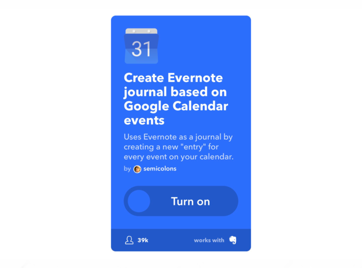 IFTTT Applet for Creating an Evernote Journal from Google Calendar Events