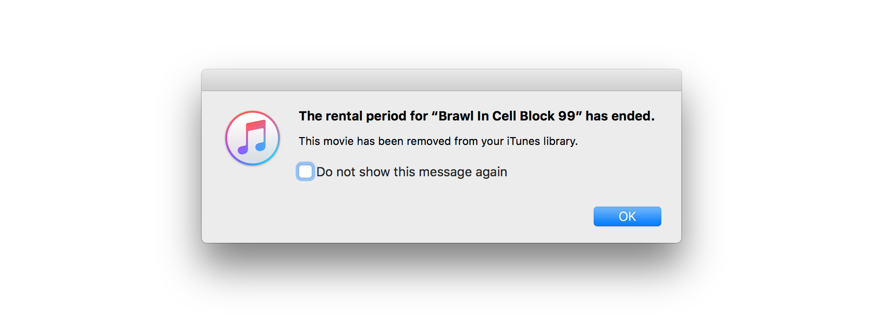 iTunes Movie Rental Message