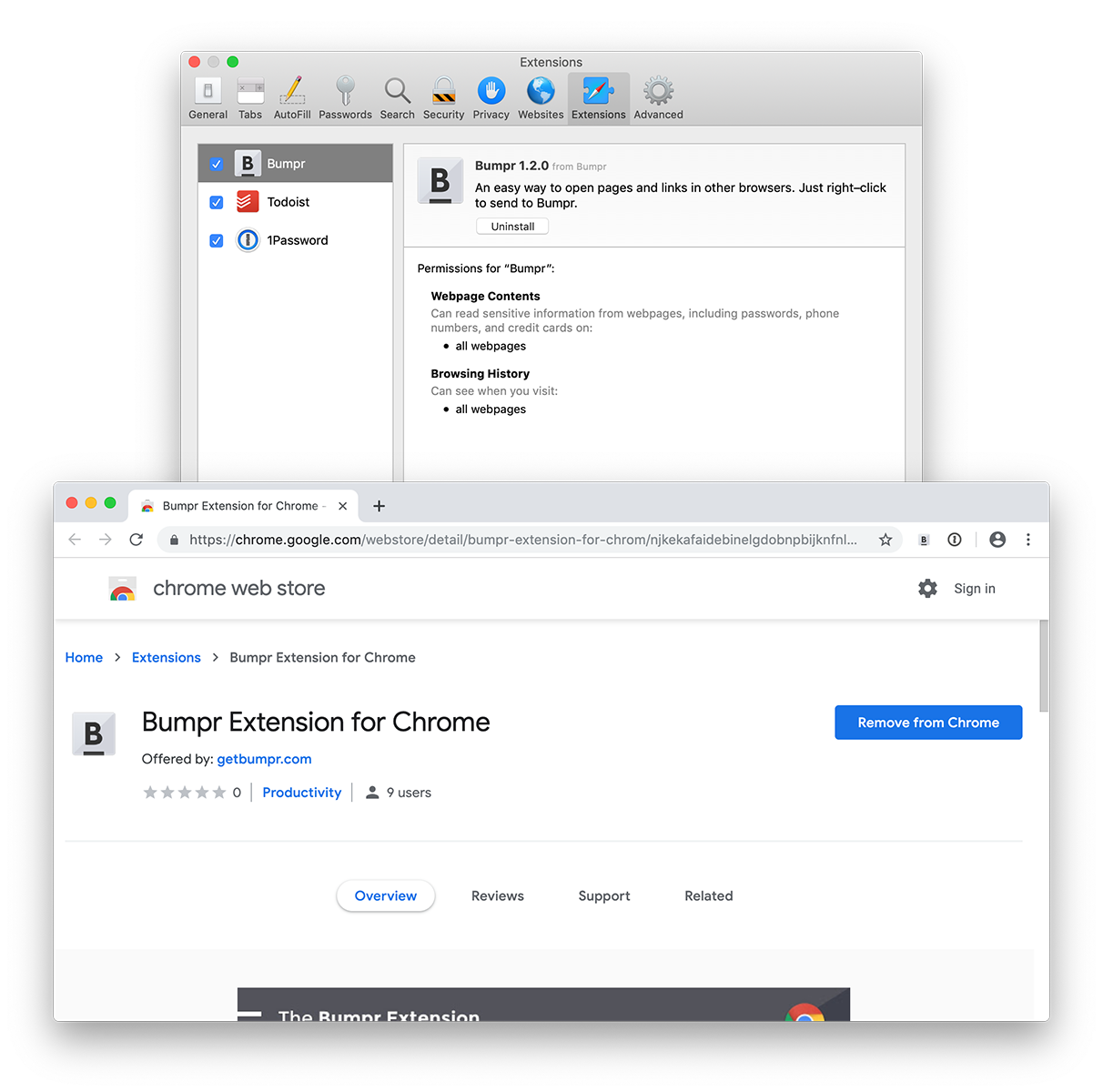 Bumpr Extensions for Safari and Chrome