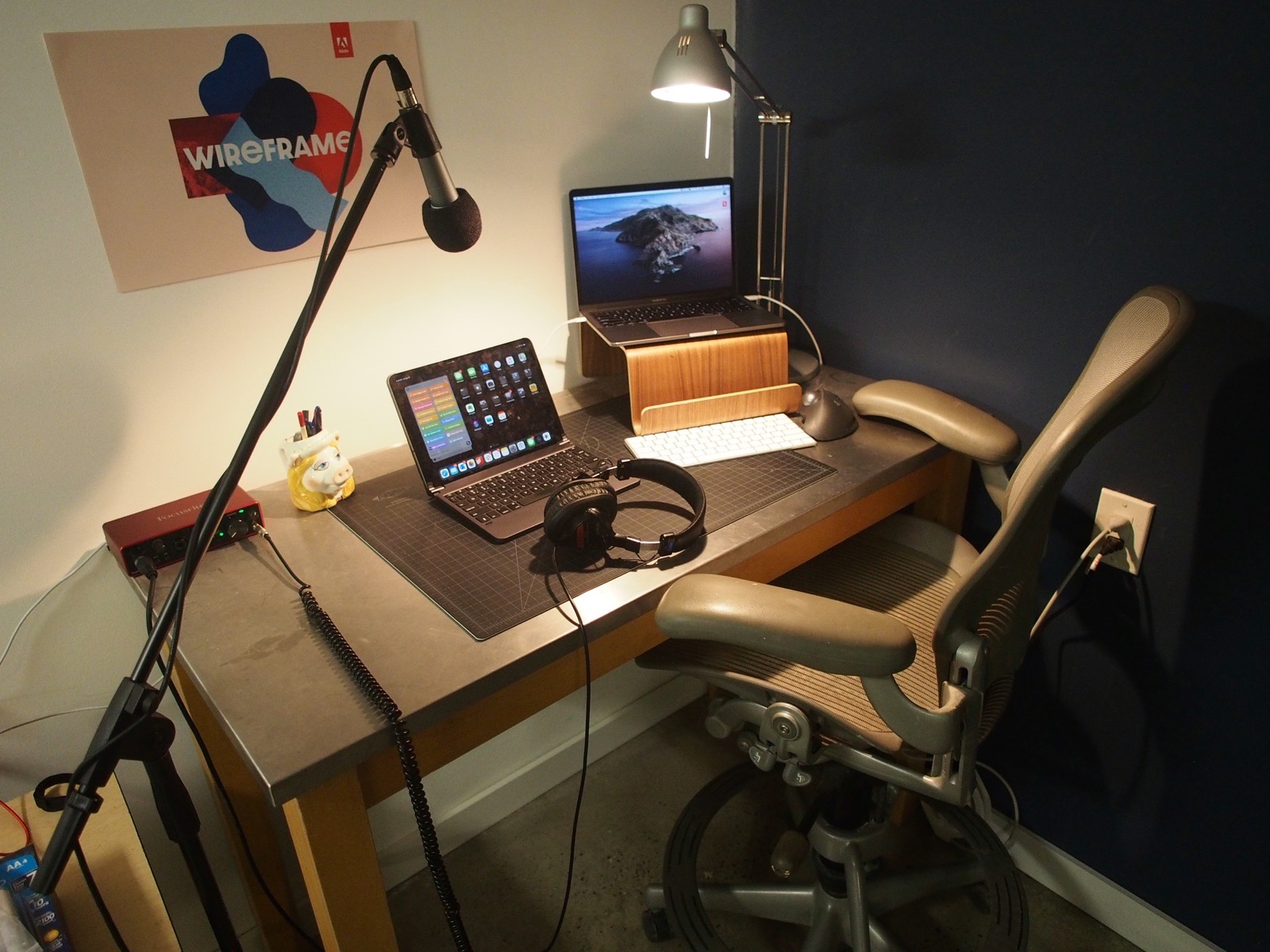 Photo of my basement podcasting setup
