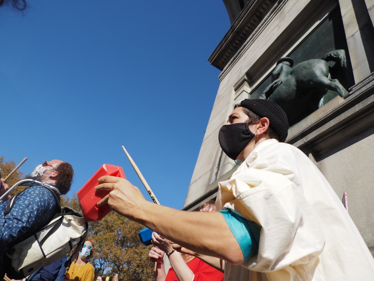 People playing drums and percussion at Grand Army Plaza, Copyright 2020 by Khoi Vinh