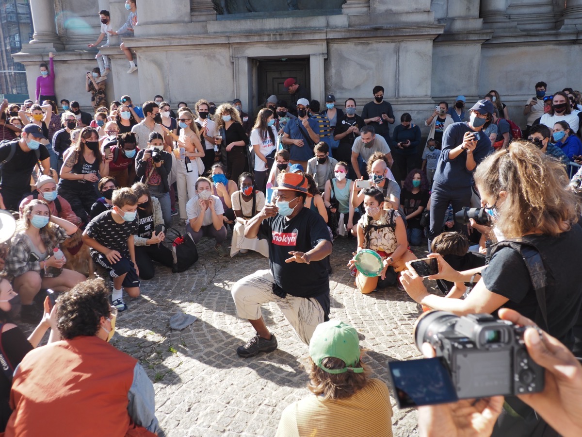 A man addresses the crowd at Grand Army Plaza, Brooklyn, Copyright 2020 by Khoi Vinh