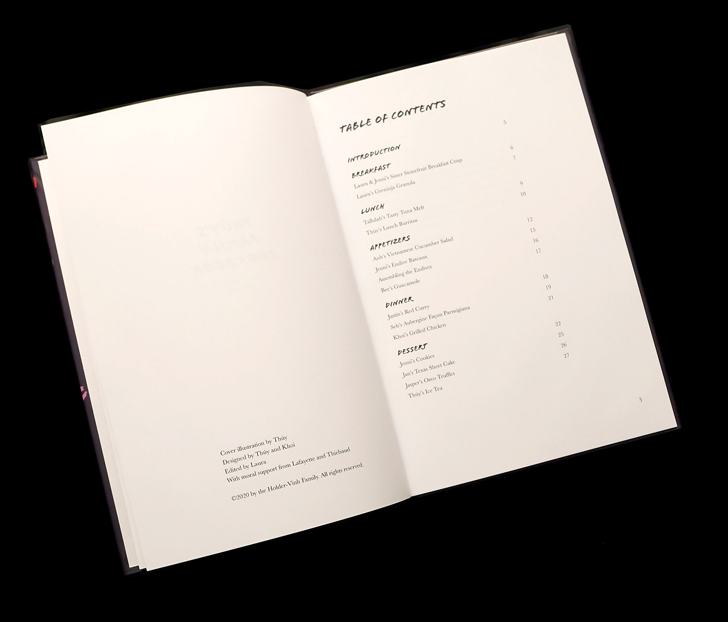 Table of Contents from “Thuy’s Family Cookbook 2020”